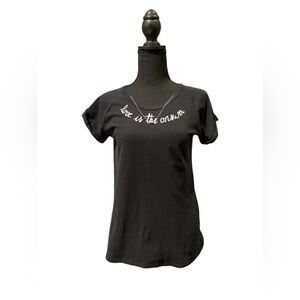Zara Love is The Answer Womens Black Top with Neck Chain Size Large